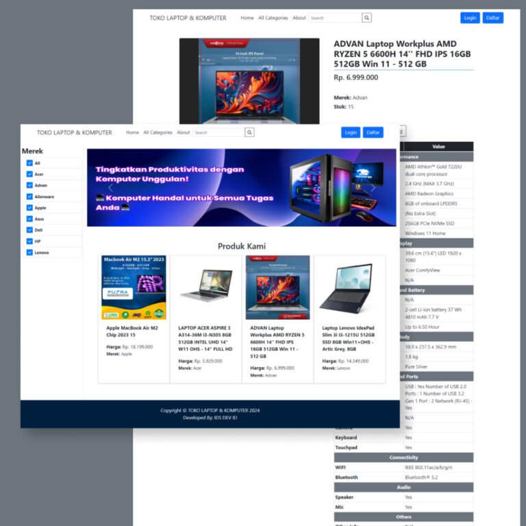 Source Code Sistem Informasi Toko Laptop dan Komputer Web